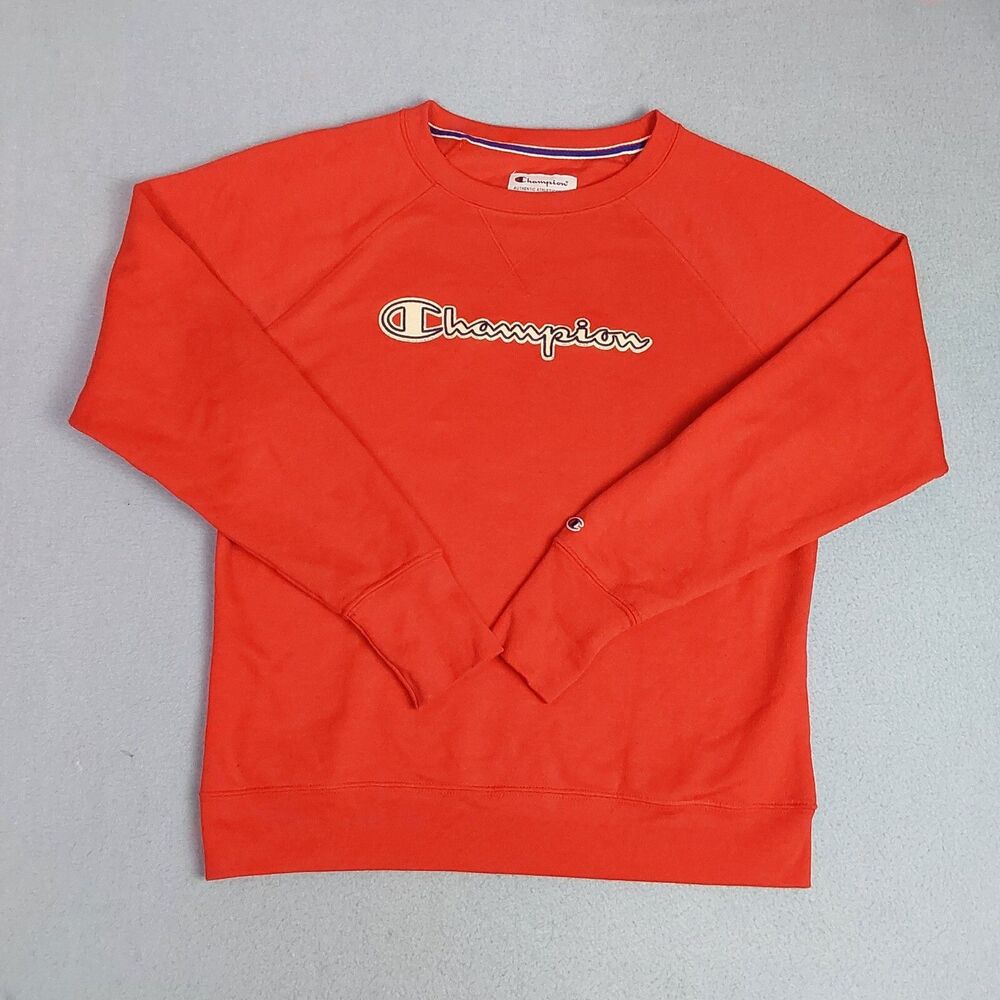 Champion Men's Medium Red Crewneck Sweatshirt Embroidered Logo Authentic...